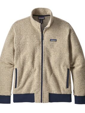 Patagonia Men’s Cream Zip-Up Woolyester Jacket with Navy Trim